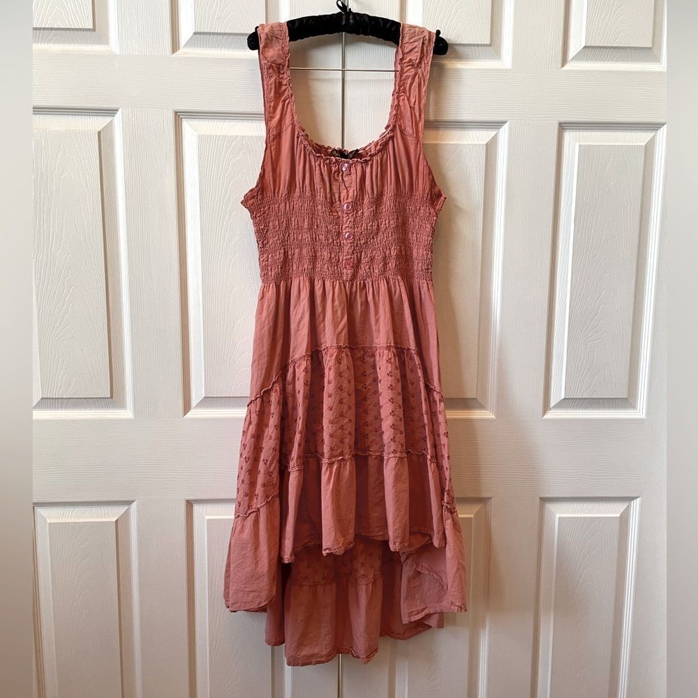 PEACH HIGH LO SUNDRESS WITH ELASTIC BODICE  100% COTTON SIZE 2X